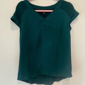 Dark Green Fortune + Ivy Helina Mixed Material Blouse - S